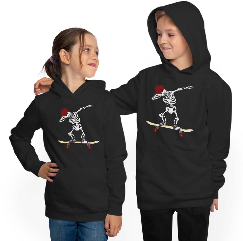 Hooded Sweater Hoodie Kids - Dab Dancing Skateboard Skeleton i519